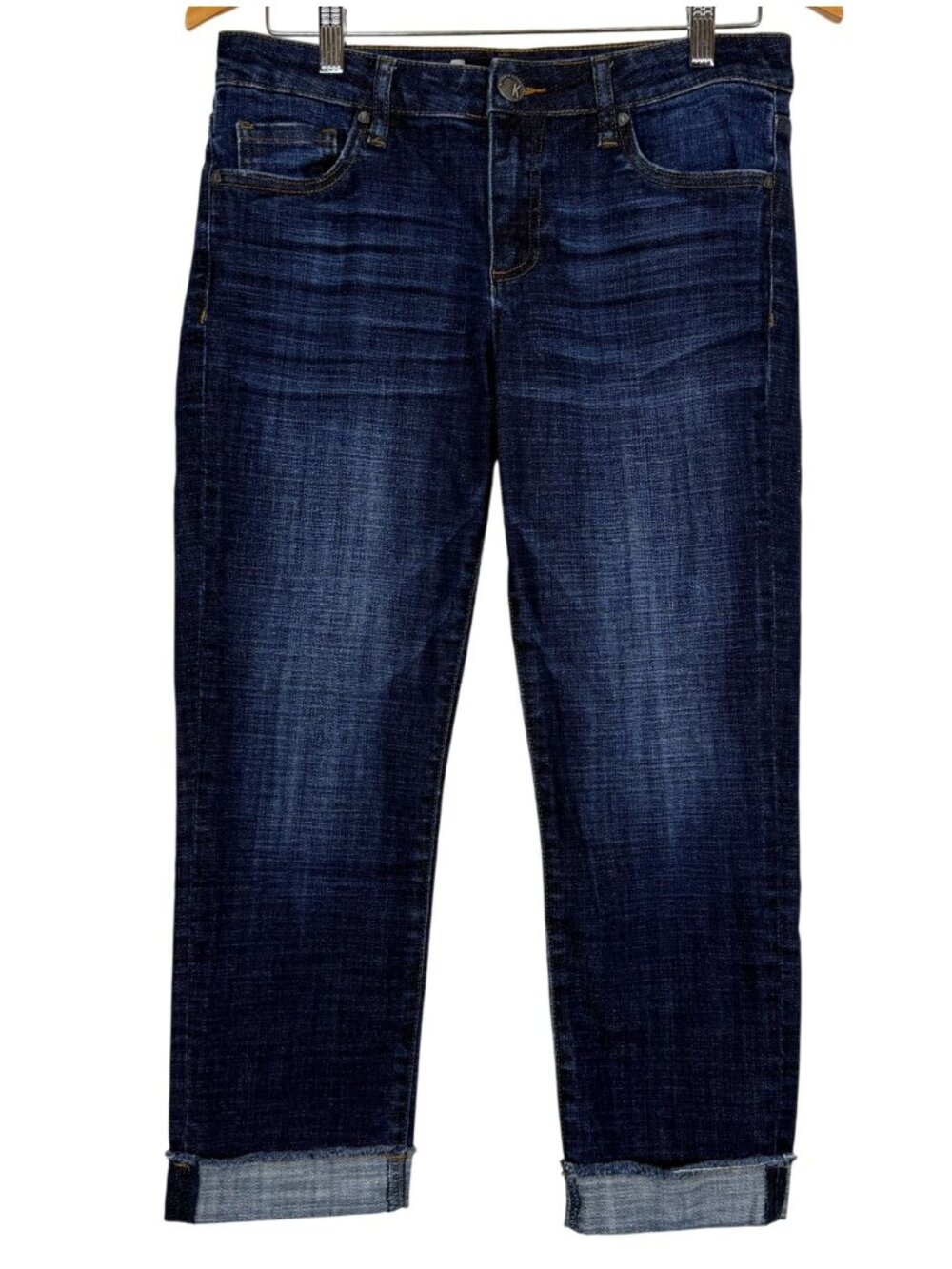 Kut From The Kloth Amy Crop Straight Leg Sz 6 Dark Wash Cuffed (Actual 31x24)
